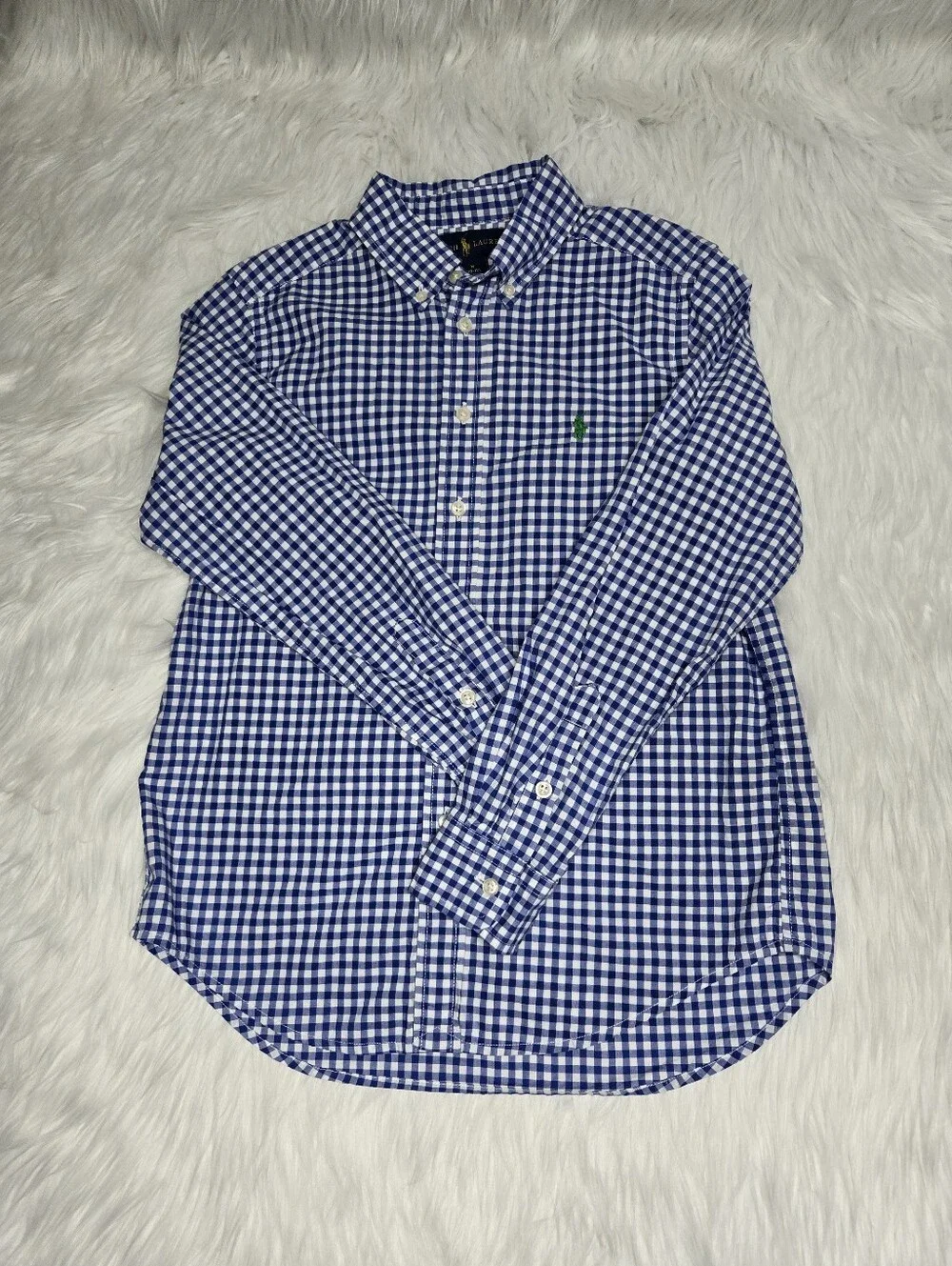 Ralph Lauren Blue and White Gingham Button-Down Shirt